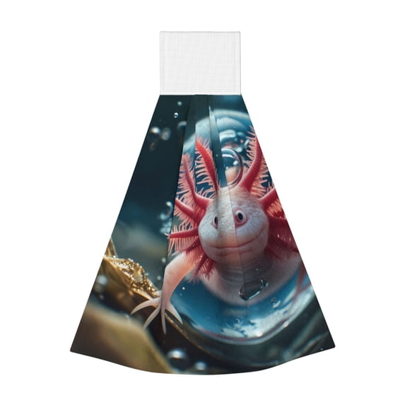 Kdxio Bubbles Axolotl Fantasy Hand Towel with Loop Hanging Towel Absorbent Tie Towels for Kitchen Tea Bar Bathroom Decor