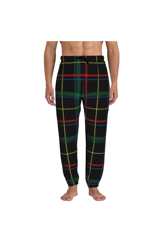 Buffalo Plaid Dark Green Pattern Joggers,Sweatpants for Men with Pockets-Small