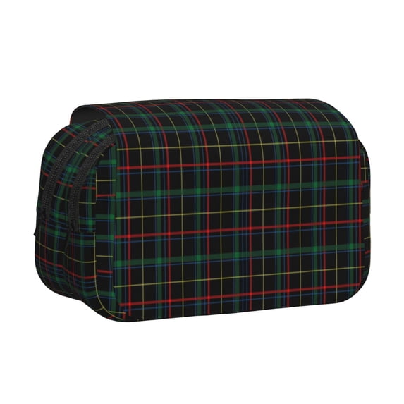 Kdxio Buffalo Plaid Dark Green for Double Compartment Pen Case Oxford Organizer with Zipper Pockets for Students Artists