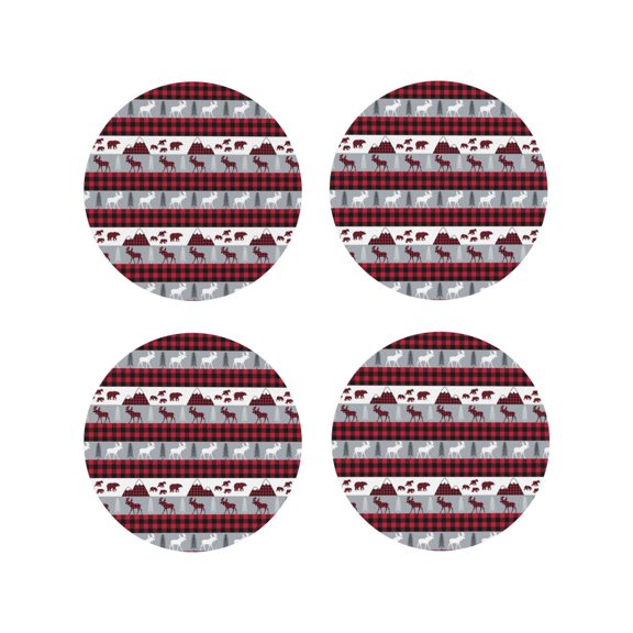 Kdxio Buffalo Plaid Forest Funny Coasters,4 Pcs Leather Coasters,Housewarming Gifts,Protect Furniture from Water Marks Scratch and Damage