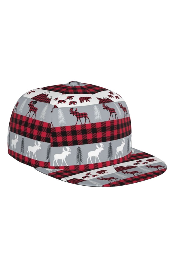 Buffalo Plaid Forest Print Snapback Hat for Men Women,Adjustable Baseball Cap