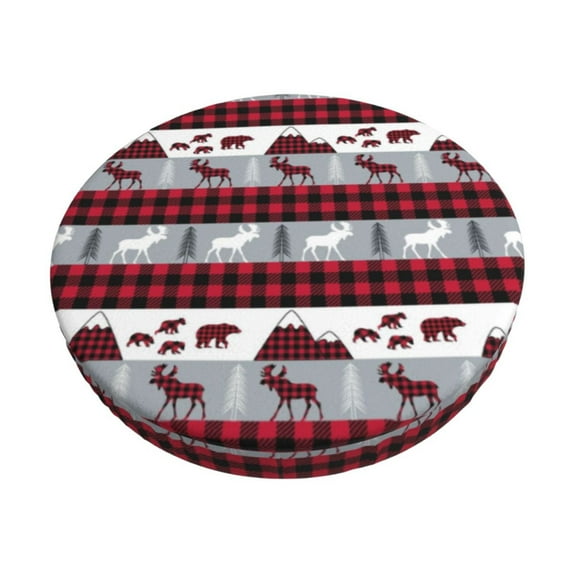 Kdxio Buffalo Plaid Forest Print Stool Covers Round,Stretch Round Bar Stool Covers Washable Bar Stool Cushion Slipcover for 12-15 Inch Chair