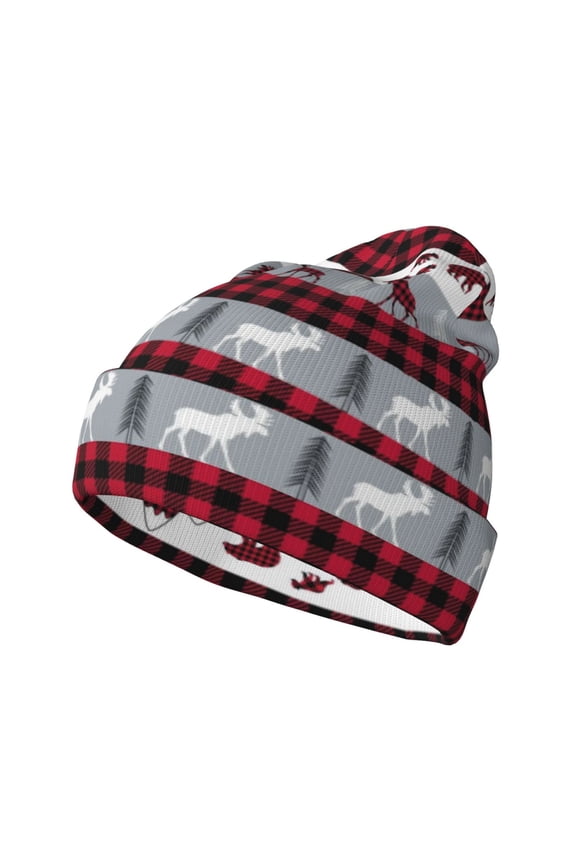 Buffalo Plaid Forest Winter Beanie for Men Women Beanie Knit Hat Cuffed Cap Beanie Knit Chunky Snow Cap