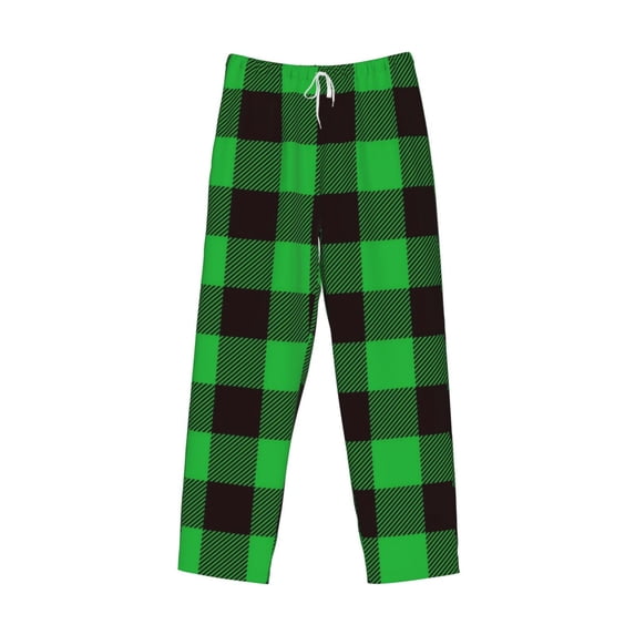 Kdxio Buffalo Plaid Green Black Print Men's Sleep Pajama Pant Lounge Pants with Pockets