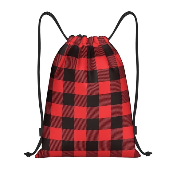 Kdxio Buffalo Plaid Red Black Print Drawstring Backpack Bag,Waterproof Draw String Back Sack, Gym Drawstring Bags Swim Bag For Unisex