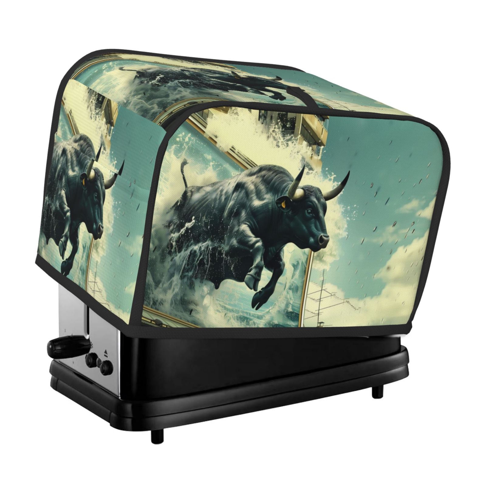 Kdxio Bull Charging Through Waves Print Toaster Cover Bread Machine Cover Fits for Most Standard