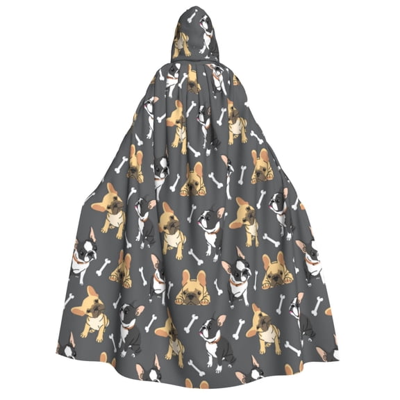 Kdxio Bulldog And BONES Print Hooded Cloak Unisex Cloak with Hood Halloween Christmas Cape Cosplay Costume