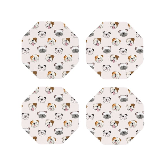 Kdxio Bulldog Face Funny Coasters,4 Pcs Leather Coasters,Housewarming Gifts,Protect Furniture from Water Marks Scratch and Damage