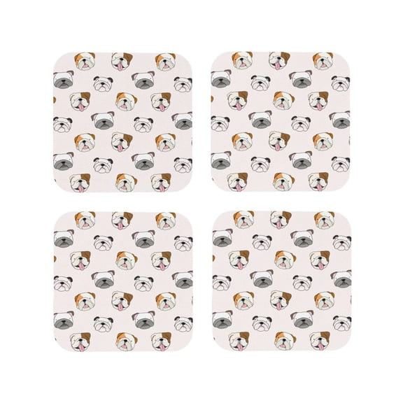 Kdxio Bulldog Face Funny Coasters,4 Pcs Leather Coasters,Housewarming Gifts,Protect Furniture from Water Marks Scratch and Damage