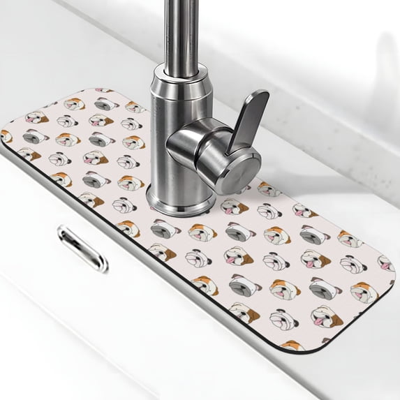 Kdxio Bulldog Face Pattern Non-Slip Diatom Mud Faucet Drain Pad,Self Absorbent Mat for Kitchen Sink for Variety Kitchen & Bathroom Countertops