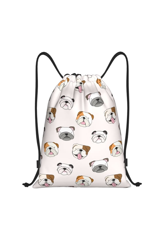 Bulldog Face Print Drawstring Backpack Bag,Waterproof Draw String Back Sack, Gym Drawstring Bags Swim Bag For Unisex