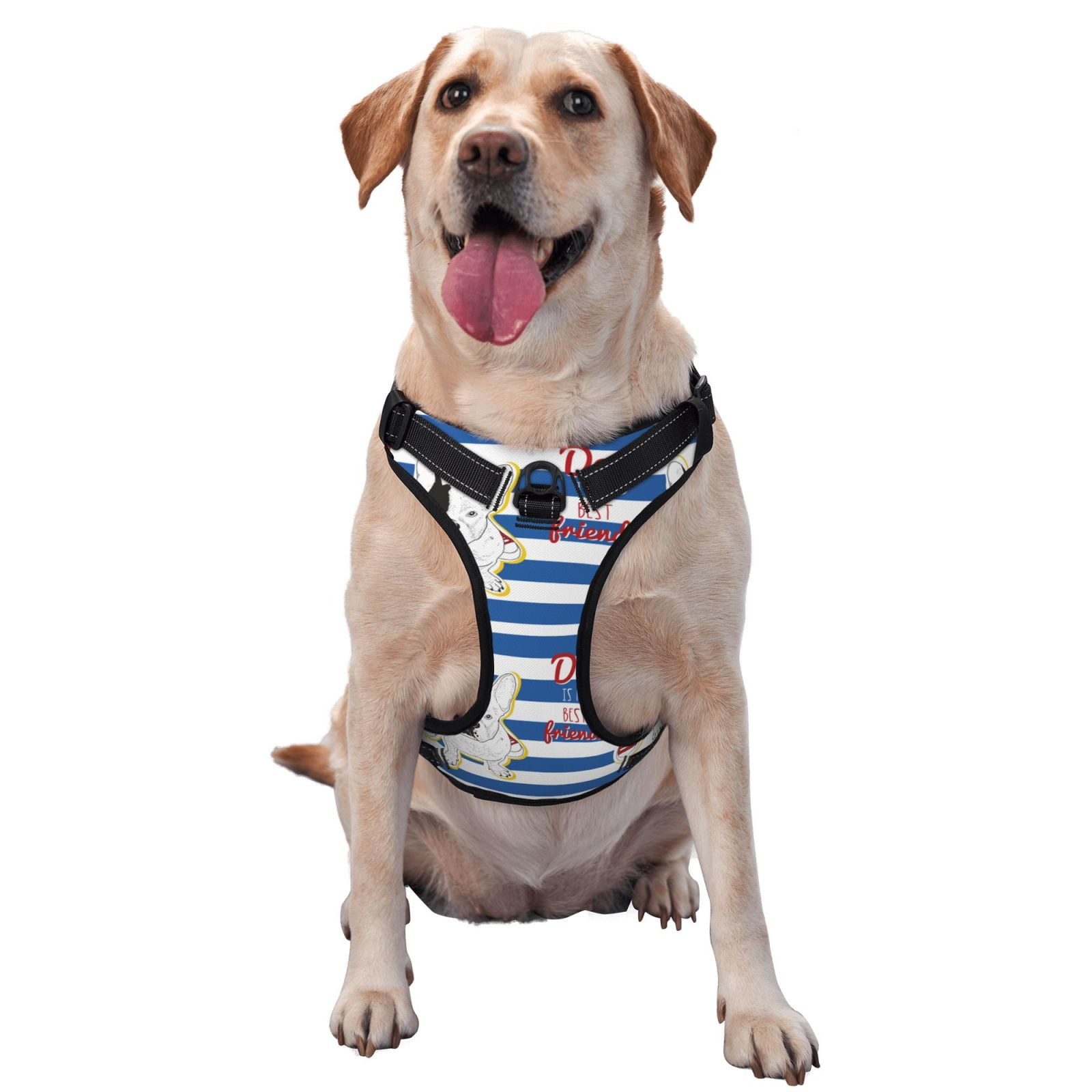 Kdxio Bulldog Friend Print No Pull Dog Harness Adjustable Reflective Oxford Easy Control Medium Large Dog Harness for Training and Everyday-Medium