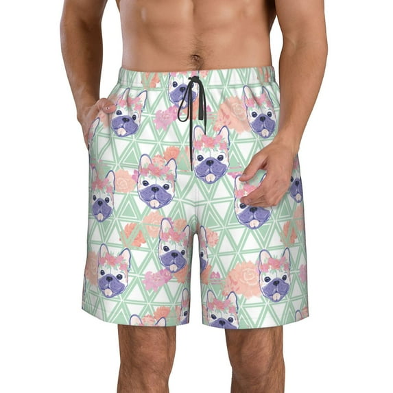 Kdxio Bulldog Pattern Mens Casual Shorts - Drawstring Summer Beach Sports Shorts for Men
