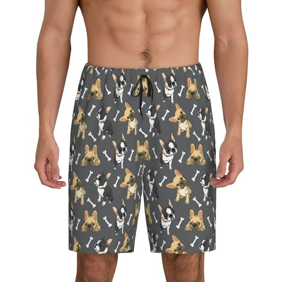 Kdxio Bulldog Print Print Mens Sleep Shorts Bottoms Soft Comfy Pajama Wear Pants with Drawstring Pockets