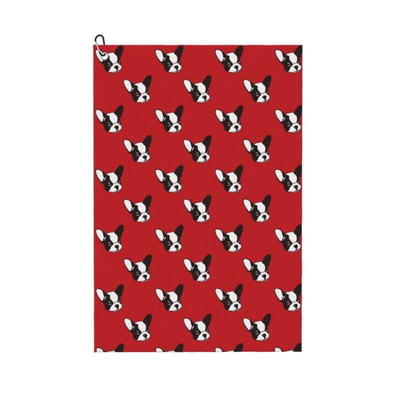 Kdxio Bulldog Red Pattern Golf Towel (24" X 16") with Carabiner Clip - The Convenient Golf Cleaning Towel