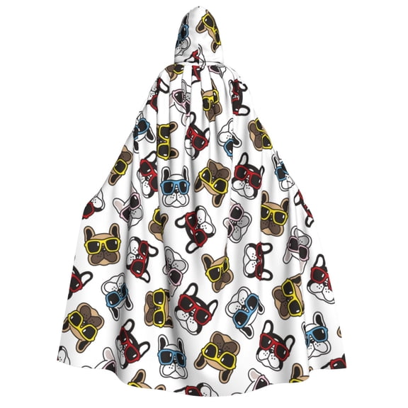 Kdxio Bulldog Sunglasses Face Print Hooded Cloak Unisex Cloak with Hood Halloween Christmas Cape Cosplay Costume