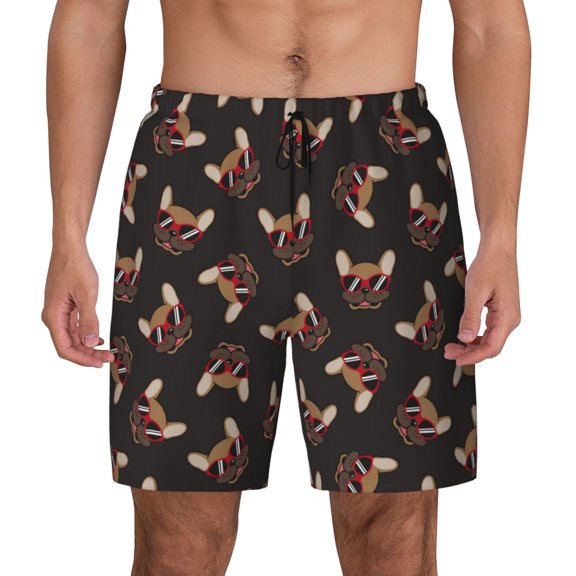 Kdxio Bulldog With Sunglasses Print Men'S Swim Trunks With Compression Liner 7 Inch Inseam Quick Dry Swim Shorts
