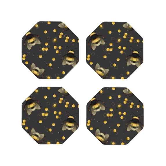 Kdxio Bumblebee Funny Coasters,4 Pcs Leather Coasters,Housewarming Gifts,Protect Furniture From Water Marks Scratch And Damage