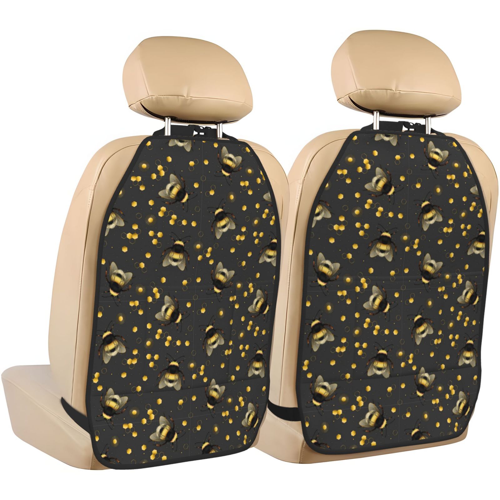 Kdxio Bumblebee Print 2 Pack Car Kick Mat Seat Cover Back Protector Mat with Pockets for Organizer Backseat Protector and Storage Anti Kick Pad for Vehicles