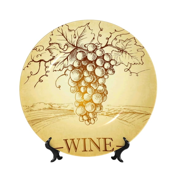 Kdxio Bunch of Grapes Bone China Decorative Plate Ceramic Decorative Plate for Home Office Wall Stand Decorative Plates for Home Bedroom-8in