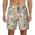 thumbnail image 1 of Kdxio Bunny Floral Print Men's Swim Trunks with Compression Liner 7 Inch Inseam Quick Dry Swim Shorts, 1 of 7