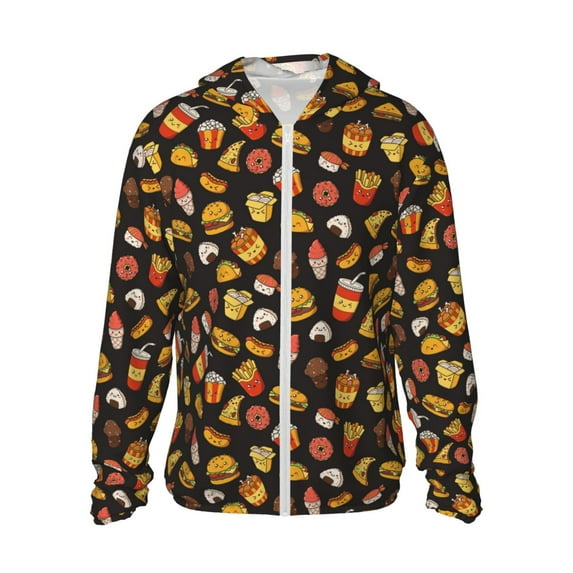 Kdxio Burger Fries Print Women Men Sun Protection UPF 50+ Jackets Zip Up Long Sleeve Hoodie Hiking Lightweight with Pockets