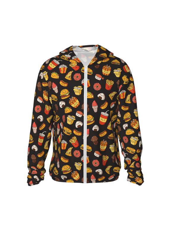 Burger Fries Print Women Men Sun Protection UPF 50+ Jackets Zip Up Long Sleeve Hoodie Hiking Lightweight with Pockets