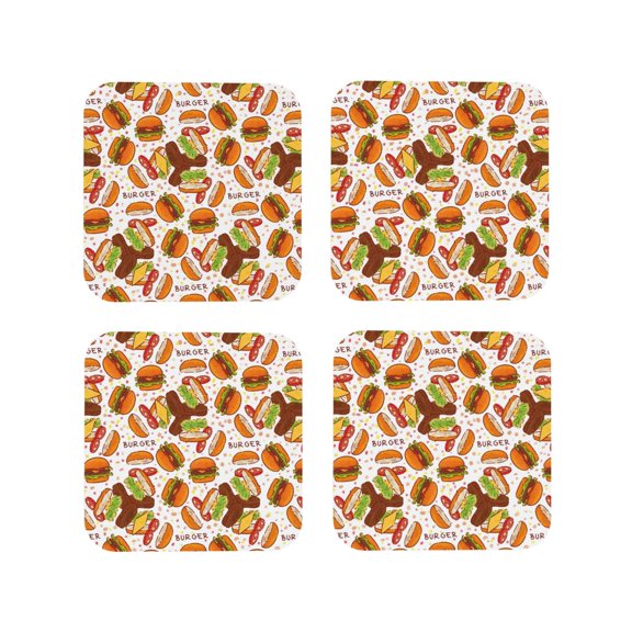 Kdxio Burger Funny Coasters,4 Pcs Leather Coasters,Housewarming Gifts,Protect Furniture from Water Marks Scratch and Damage