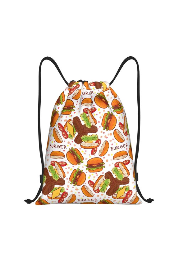 Burger Print Drawstring Backpack Bag,Waterproof Draw String Back Sack, Gym Drawstring Bags Swim Bag For Unisex