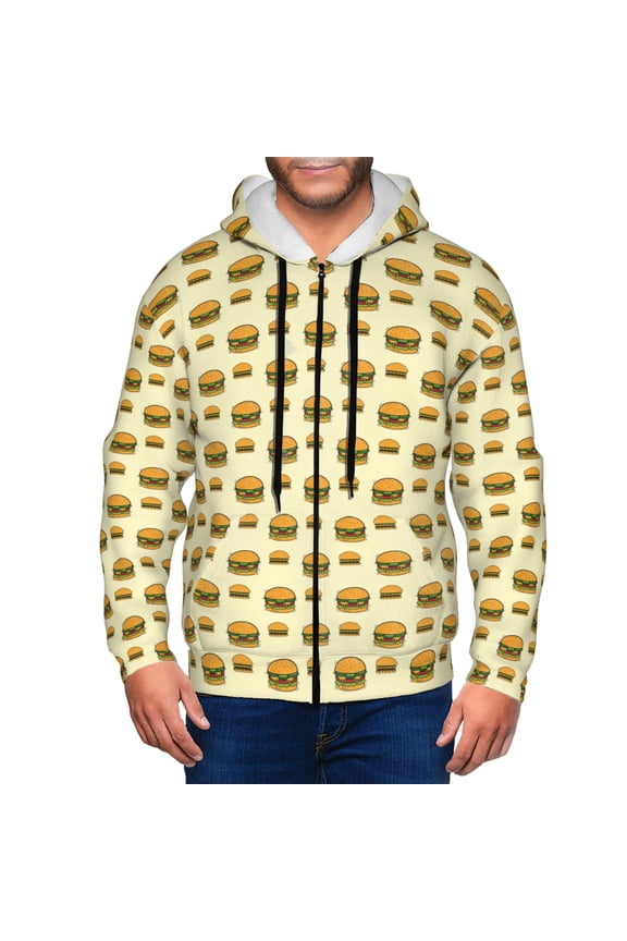 Burgers And Hot Dogs Print Men Hoodies Casual Hoodies for Men with Zip Pockets Full Zip Long Sleeve Sweatshirt Sports Hooded Jacket-Small