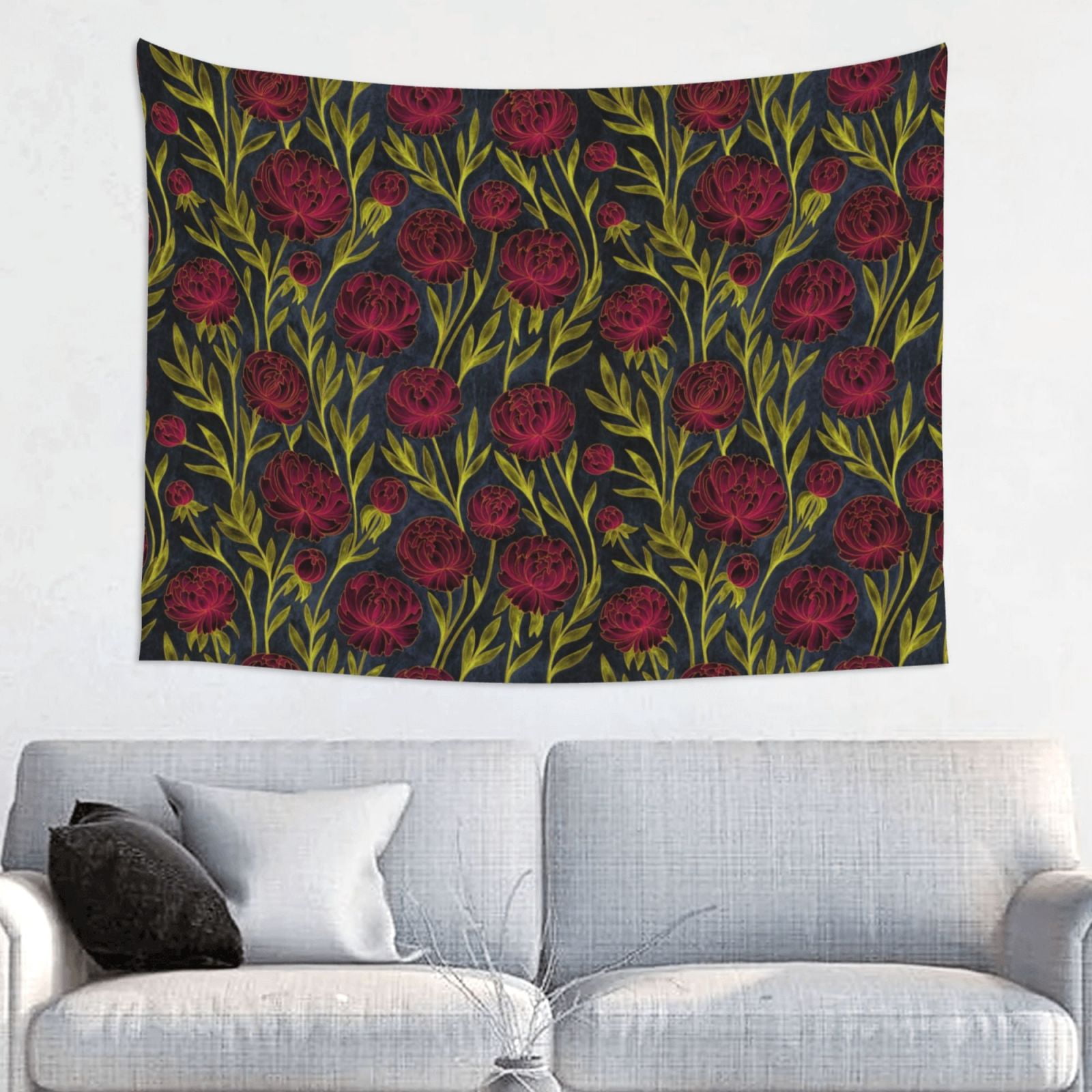 Kdxio Burgundy Peony Flowers Wall Hanging Tapestries Banner For Bedroom ...