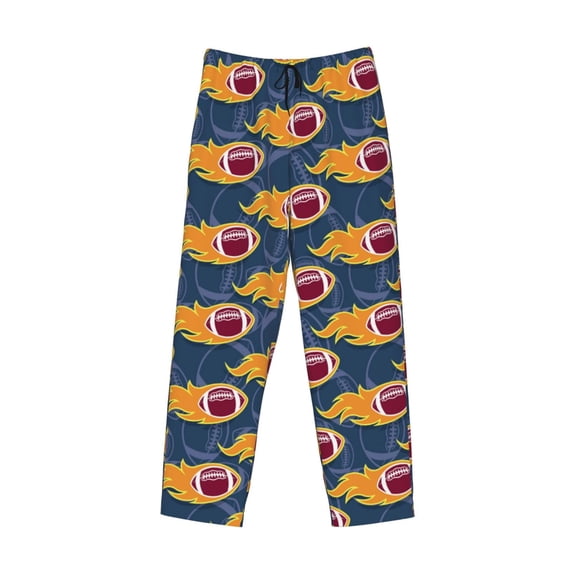 Kdxio Burning Rugby Balls Print Men's Sleep Pajama Pant Lounge Pants with Pockets