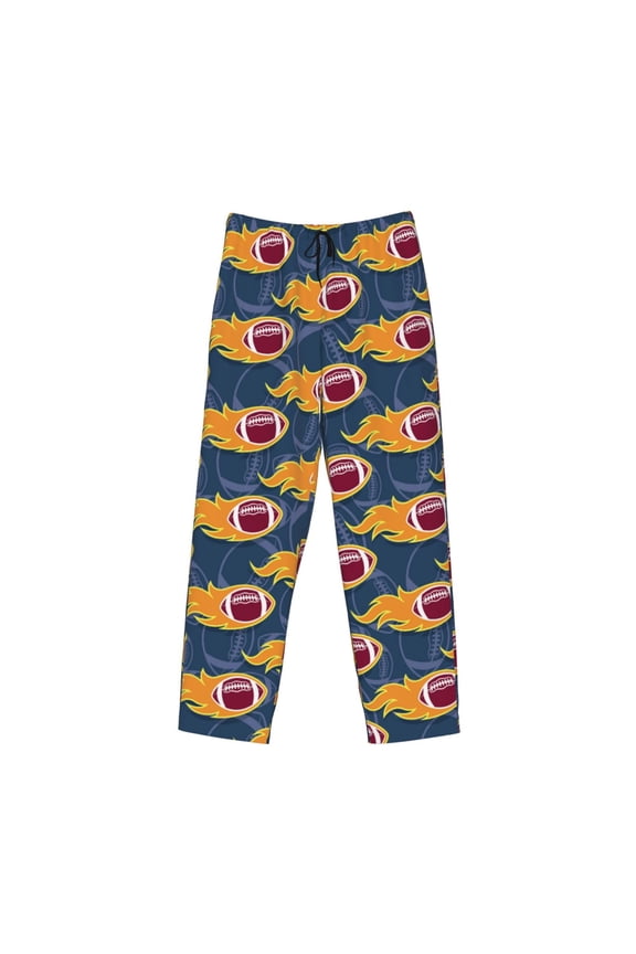 Burning Rugby Balls Print Men's Sleep Pajama Pant Lounge Pants with Pockets