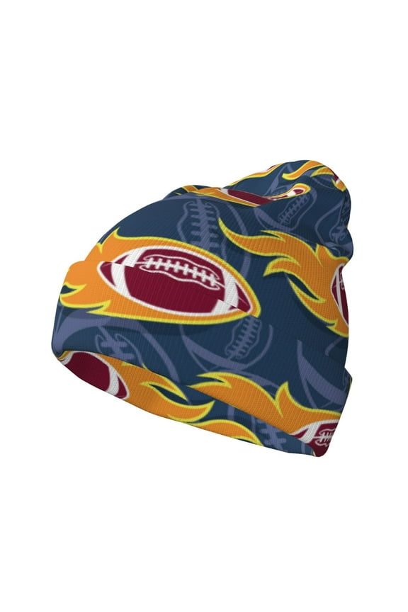 Burning Rugby Balls Winter Beanie for Men Women Beanie Knit Hat Cuffed Cap Beanie Knit Chunky Snow Cap