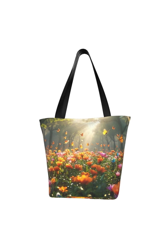 Butterflies In Flower Field Women Reusable Grocery Bags Foldable Ripstop,Reusable Shopping Bags for Shopping,Gym,Gift