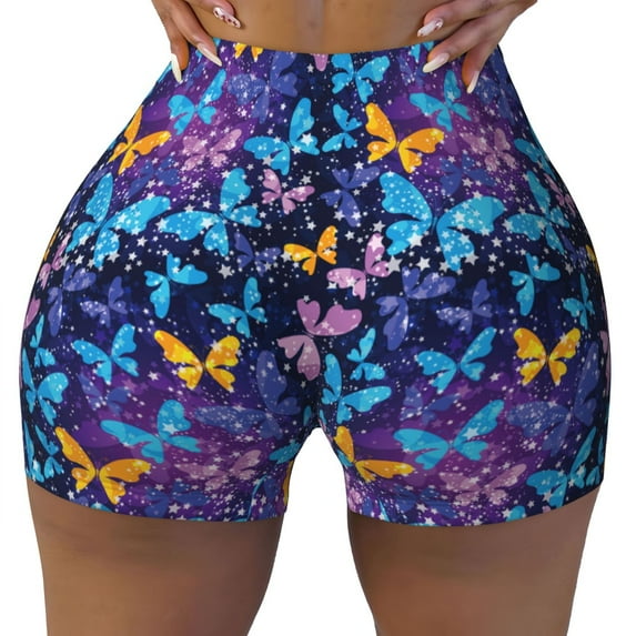 Kdxio Butterflies Of The Starry Sky Print Workout Shorts for Women Seamless Soft Smooth Gym Yoga Scrunch Active Shorts