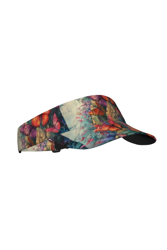 Butterflies On Rocky Cliff Print Sun Visor Hat Golf Visor Adjustable Velcro Outdoor Sports Cap for Men Women