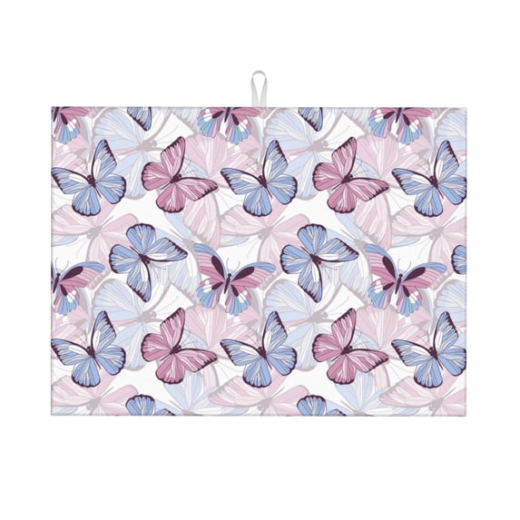 Kdxio Butterflies in Pastel for Dish Drying Mat,24*18 inch Absorbent Dish Drainer Kitchen Counter,Large Size Dish Drying Pad for Countertops,Draining Racks