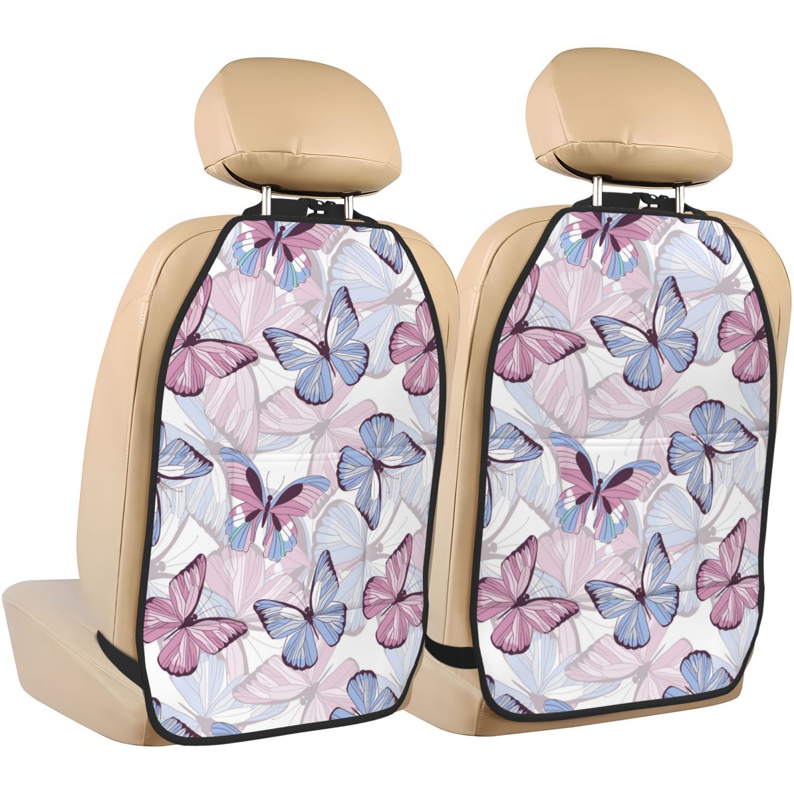Kdxio Butterflies in Pastel Print 2 Pack Car Kick Mat Seat Cover Back Protector Mat with Pockets for Organizer Backseat Protector and Storage Anti Kick Pad for Vehicles