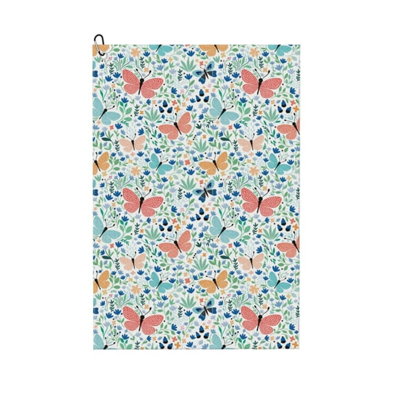 Kdxio Butterflies Pattern Golf Towel (24" X 16") with Carabiner Clip - The Convenient Golf Cleaning Towel