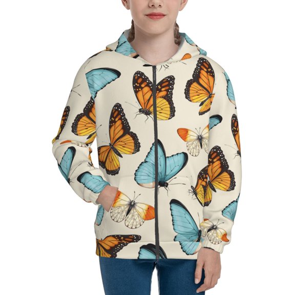 Kdxio Butterflies Pattern Kids Boys Girls Zip Up Hoodie 3D Printed Hooded Sweatshirt Hoody Coat with Pocket 7-12 Y-Small