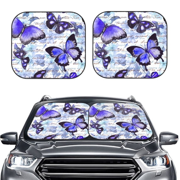 Kdxio Butterflies Print 2-Piece Sun Shade Front Windshield - Foldable Car Front Window Sunshades For Most Sedans Suv Truck