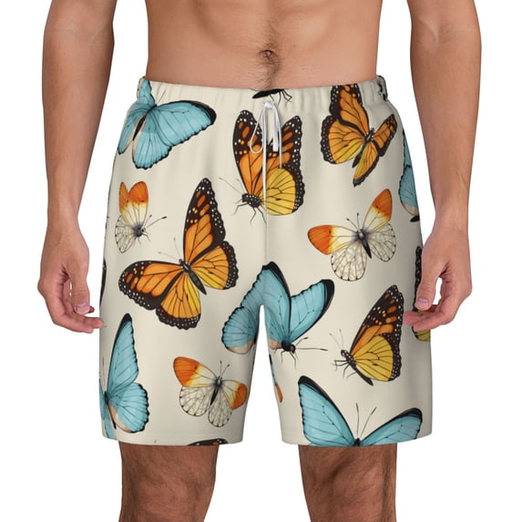 Kdxio Butterflies Print Men'S Swim Trunks With Compression Liner 7 Inch Inseam Quick Dry Swim Shorts