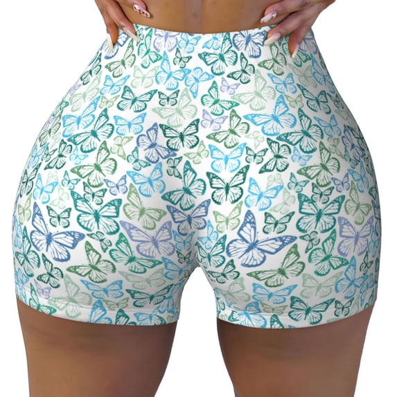 Kdxio Butterflies Print Workout Shorts for Women Seamless Soft Smooth Gym Yoga Scrunch Active Shorts