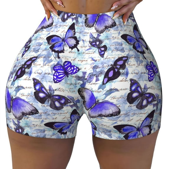 Kdxio Butterflies Print Workout Shorts for Women Seamless Soft Smooth Gym Yoga Scrunch Active Shorts