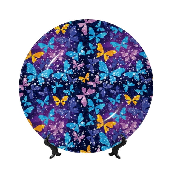 Kdxio Butterflies Of The Starry Sky Bone China Decorative Plate Ceramic Decorative Plate for Home Office Wall Stand Decorative Plates for Home Bedroom-8in