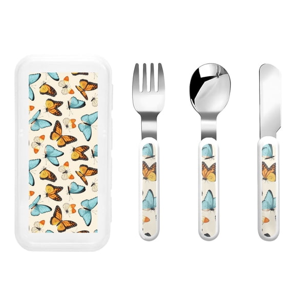 Kdxio Butterflies Toddler Utensils Set - Kids Silverware Set, Set Kids Utensils Set with Case for Preschooler Children