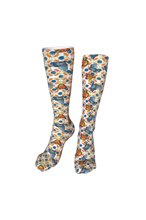 Butterflies Wild Insect Funny Silky Novelty Funky Long Knee High Socks Soft 3D Print Cosplay Crazy Stockings for Men Women