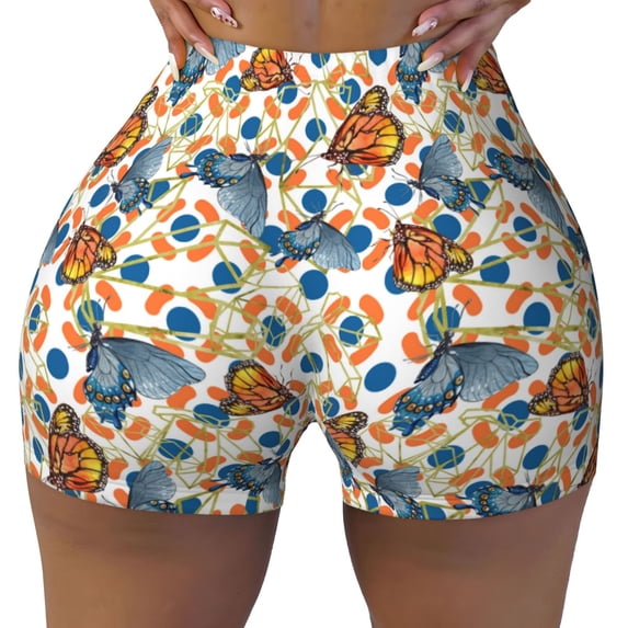 Kdxio Butterflies Wild Insect Print Workout Shorts for Women Seamless Soft Smooth Gym Yoga Scrunch Active Shorts