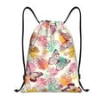thumbnail image 1 of Kdxio Butterflies and Roses Print Drawstring Backpack Bag,Waterproof Draw String Back Sack, Gym Drawstring Bags Swim Bag For Unisex, 1 of 9
